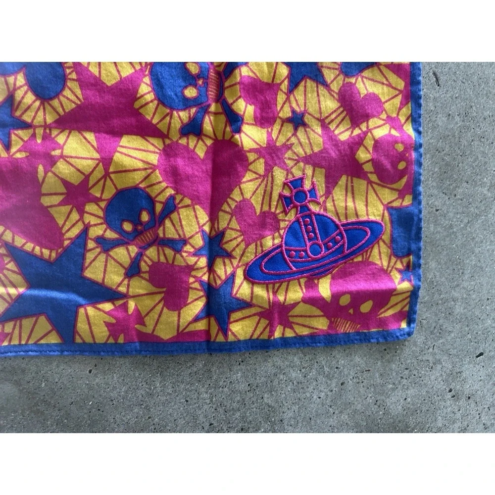 Vivienne Westwood Scarf Handkerchief Cotton Skulls Hearts Stars Orb Authentic